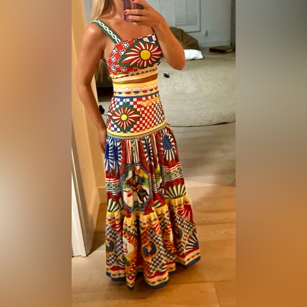 DG inspired Carretto Puppet Print Maxi Skirt, TOP NOT INCLUDE